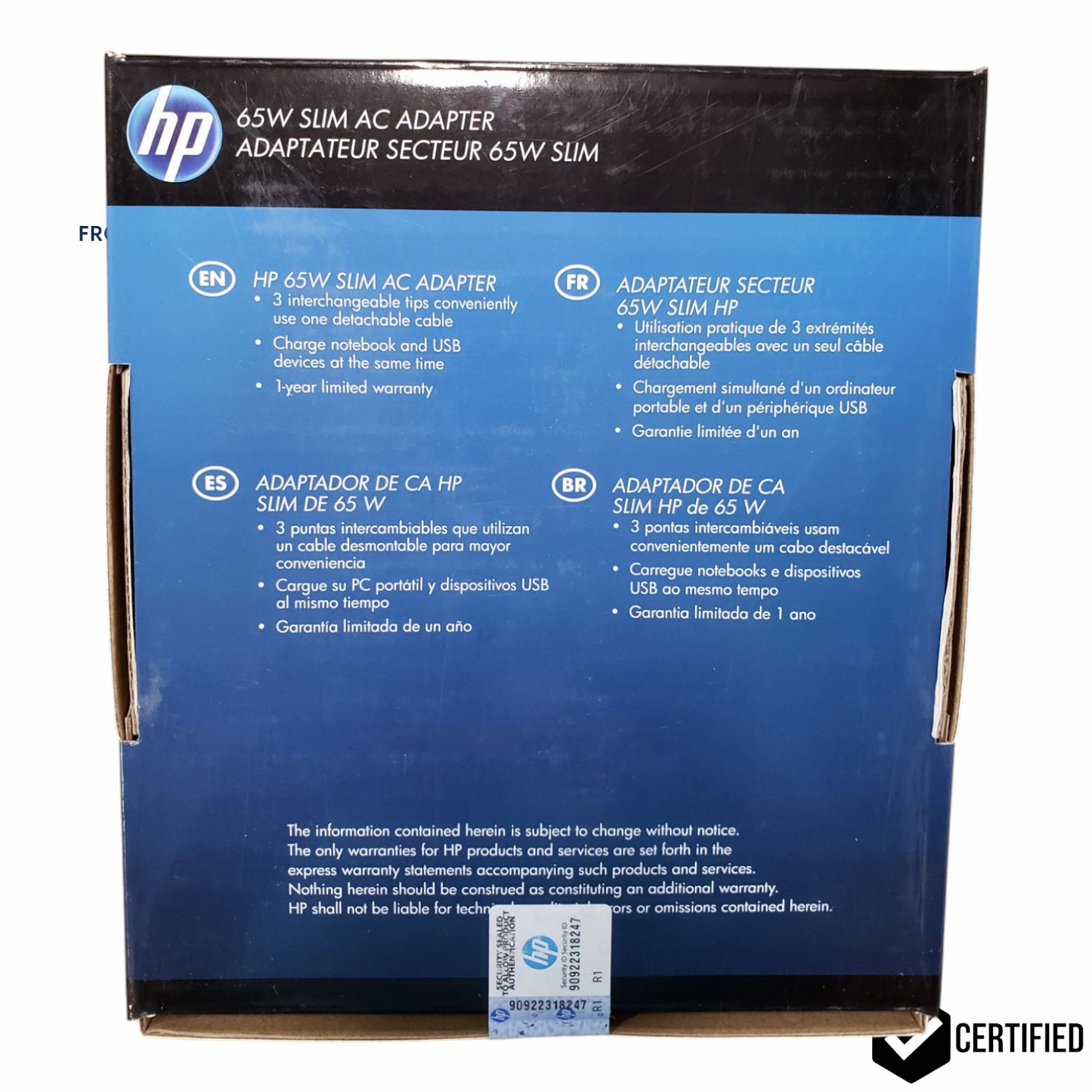 New HP 65w Slim AC Adapter With Tip Conversion 743283-001 Sealed In Box