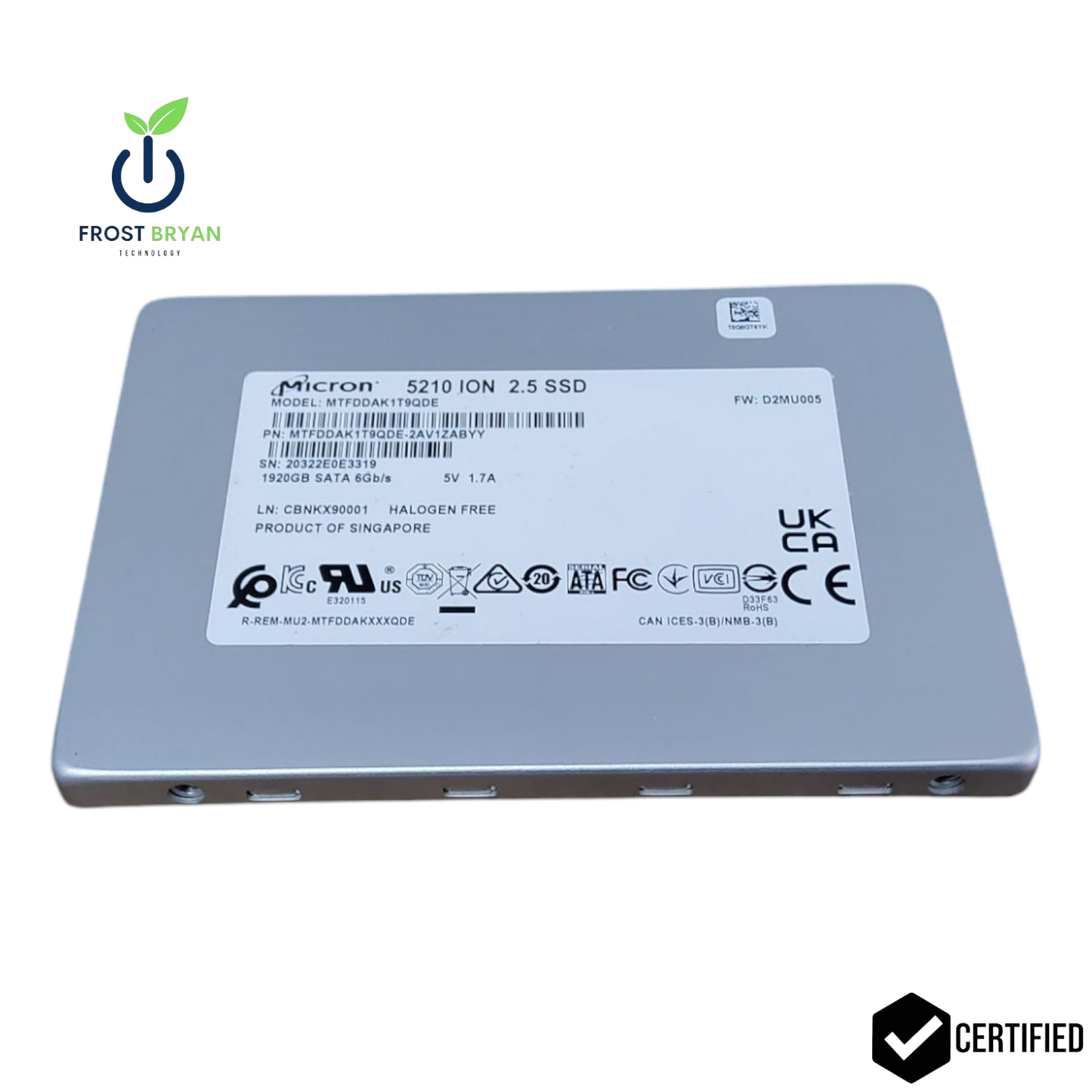 MTFDDAK1T9QDE MICRON 5210 ION 1.92TB 6G SATA 2.5" SFF SOLID STATE DRIVE