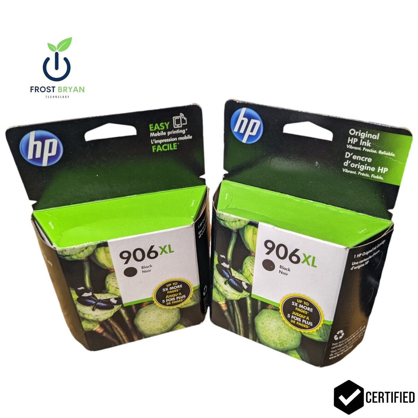 Lot of 2 x NEW Genuine HP 906XL Black Printer Ink Cartridge - EXP 05/20 & 01/21