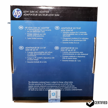 New HP 65w Slim AC Adapter With Tip Conversion 743283-001 Sealed In Box
